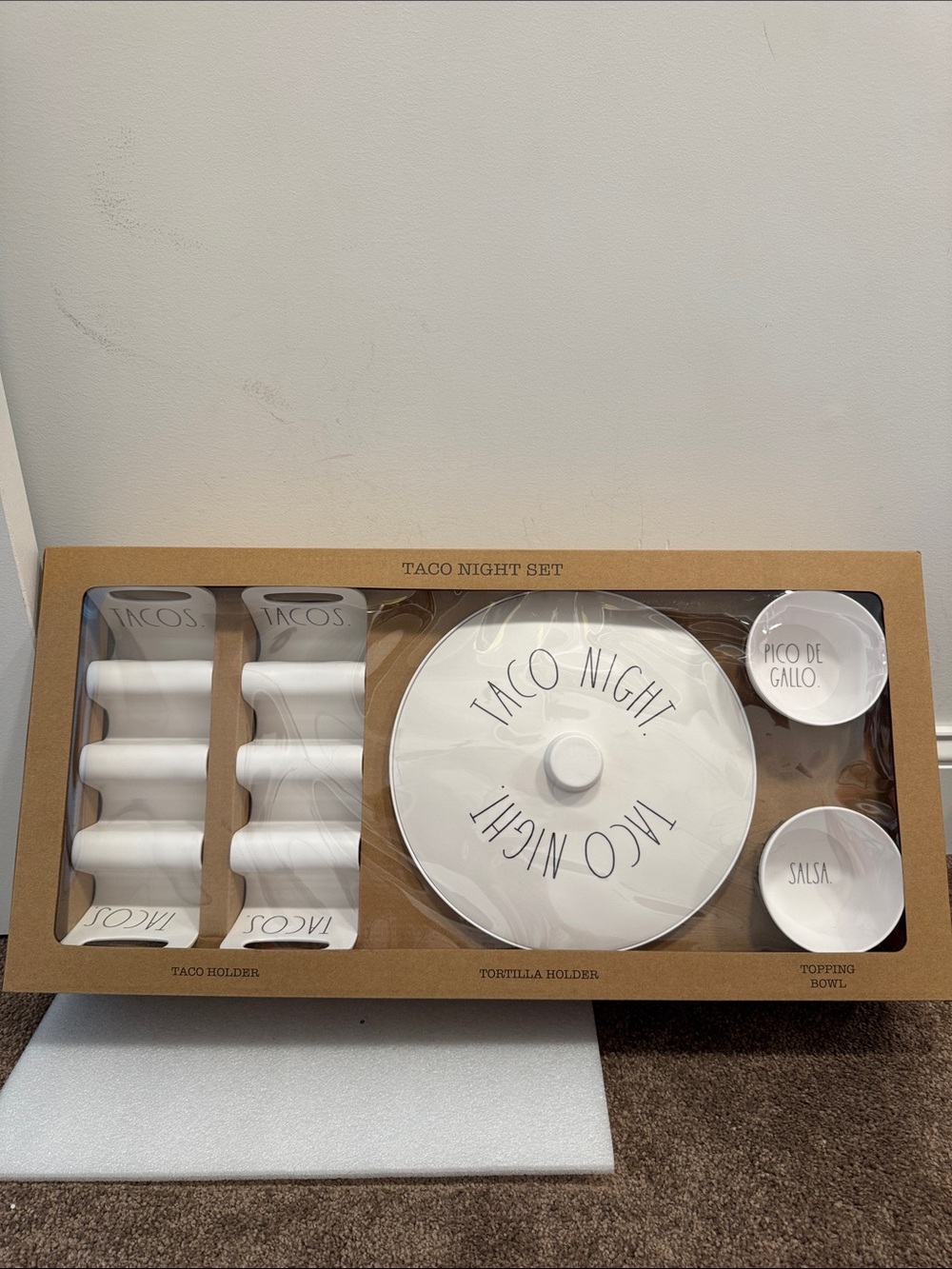 Rae Dunn taco night set taco holder tortilla topping bowls NIB